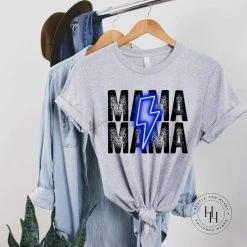 Hustle And Heart NC Lightning Bolt Designs Mama Neon Blue Lightning Bolt Graphic Tee