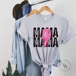 Hustle And Heart NC Mama Neon Pink Lightning Bolt Graphic Tee