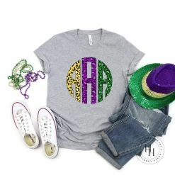 Hustle & Heart NC Mardi Gras Leopard Monogram Graphic Tee