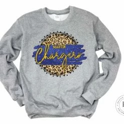 Hustle & Heart NC Martin Chargers Blue And Yellow Gold Faux Glitter Leopard Circle Designs