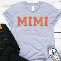 Hustle And Heart NC Faux Chenille And Glitter Letter Patch Tees Mimi Coral/Gold Faux Chenille Letters Graphic Tee