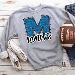 Hustle & Heart NC Miners Carolina Blue Glitter Varsity Doodle School Doodle Designs