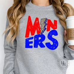 Hustle And Heart NC Lightning Bolt Designs Miners Red/Blue Lightning Bolt Graphic Tee