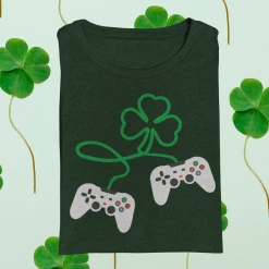 Hustle & Heart NC Gamer Lucky Shamrock St Patricks Day Graphic Tee