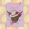 Hustle & Heart NC Highland Cow In A Fedora Valentine's Day Graphic Tee