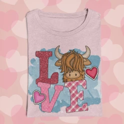 Hustle & Heart NC LOVE Highland Cow Valentine's Day Graphic Tee
