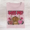 Hustle & Heart NC KISS ME Highland Cow Valentine's Day Graphic Tee