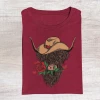 Hustle & Heart NC Cowboy Shaggy Highland Cow With Roses Valentine's Day Graphic Tee