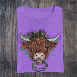 Hustle & Heart NC Highland Cow Mardi Gras Graphic Tee