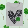 Hustle & Heart NC Leopard Heart And Shamrock St Patricks Graphic Tee St. Patrick's Day