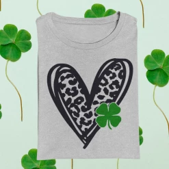 Hustle & Heart NC Leopard Heart And Shamrock St Patricks Graphic Tee St. Patrick's Day