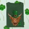 Hustle & Heart NC St. Patrick's Day Highland Cow With A Top Hat And Shamrock St Patricks Graphic Tee