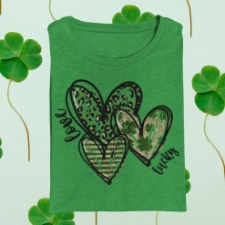 Hustle & Heart NC Heart Leopard Trio Lucky Love St Patricks Graphic Tee St. Patrick's Day