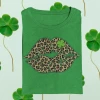 Hustle & Heart NC St. Patrick's Day Leopard Lips With Shamrock St Patricks Graphic Tee