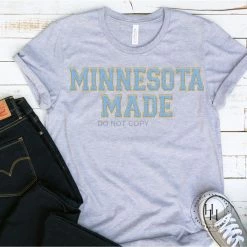 Hustle And Heart NC Faux Chenille And Glitter Letter Patch Tees Minnesota Made Grey Tee Faux Chenille Letters Graphic Tee
