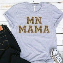 Hustle And Heart NC Faux Chenille And Glitter Letter Patch Tees MN Mama Grey Faux Chenille Letters Graphic Tee