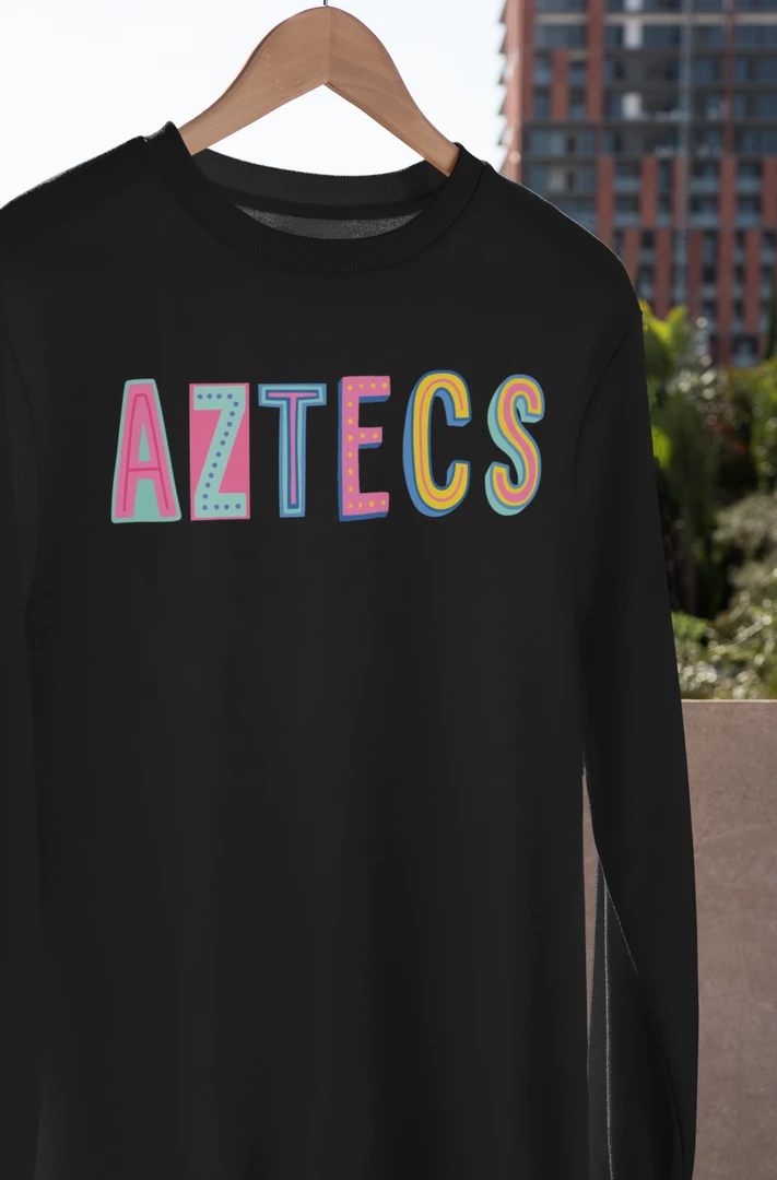 Hustle And Heart NC Aztecs Colorful Graphic Tee Colorful Block Mascots