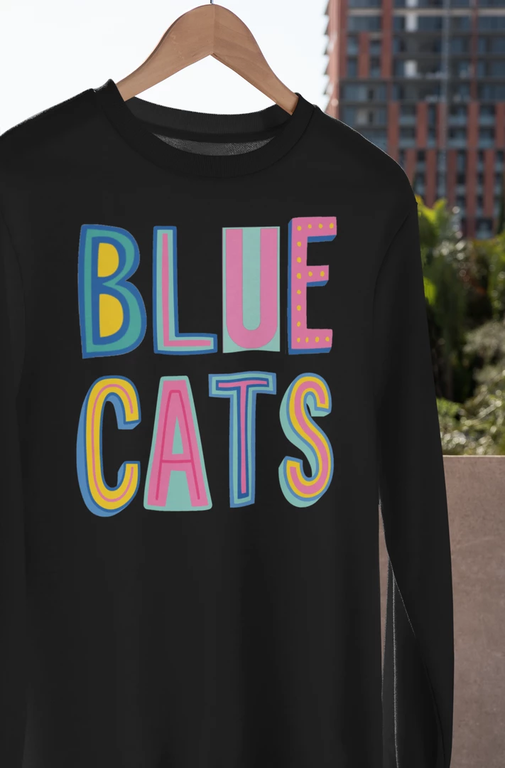 Hustle And Heart NC Colorful Block Mascots Blue Cats Colorful Graphic Tee