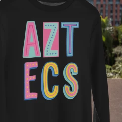 Hustle And Heart NC Aztecs Colorful Graphic Tee Colorful Block Mascots