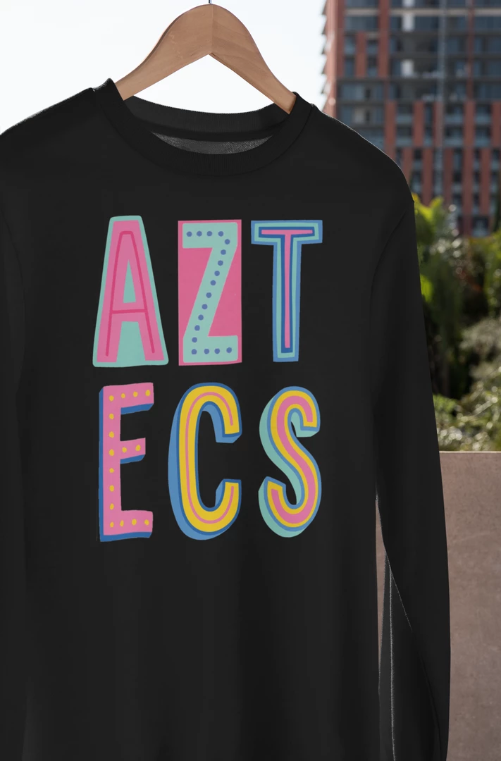 Hustle And Heart NC Aztecs Colorful Graphic Tee Colorful Block Mascots