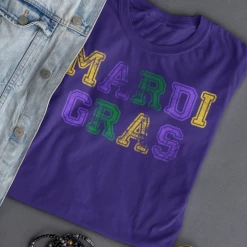 Hustle & Heart NC Mardi Gras Distressed Varsity New Orleans 2023 Graphic Tee