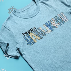 Hustle & Heart NC Happy Hanukkah Doodle Letters Holiday Graphic Tee