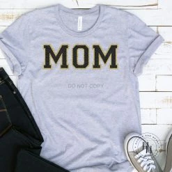 Hustle And Heart NC MOM Black/Gold Faux Chenille Letters Graphic Tee Faux Chenille And Glitter Letter Patch Tees
