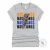 Hustle And Heart NC Mustangs Orange, Black, Blue Lightning Bolt Graphic Tee