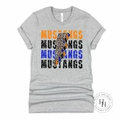 Hustle And Heart NC Mustangs Orange, Black, Blue Lightning Bolt Graphic Tee