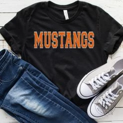 Hustle And Heart NC Mustangs Orange Faux Chenille Letters Graphic Tee Faux Chenille And Glitter Letter Patch Tees