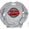 Hustle & Heart NC Mustangs Red And White Faux Glitter Leopard Circle Designs