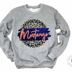 Hustle & Heart NC Mustangs Royal Blue/Orange With White Outline Faux Glitter Leopard Circle Designs