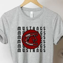 Hustle & Heart NC Customizable Name Tees Mustangs TCMS Repeating Mascot Graphic Tee