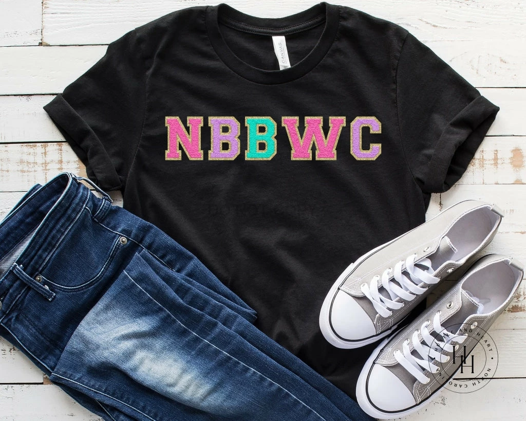 Hustle And Heart NC Faux Chenille And Glitter Letter Patch Tees NBBWC Faux Chenille Letters Graphic Tee