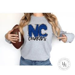 Hustle & Heart NC NC Cougars Blue Glitter Varsity Doodle