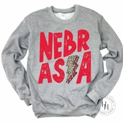 Hustle And Heart NC Nebraska Lightning Bolt Graphic Tee