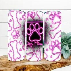 Hustle & Heart NC Neon Pink Dog Mom Completed 20oz Skinny Tumbler