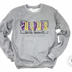 Hustle & Heart NC School Doodle Designs North Harnett Bullpups Purple/Yellow/White Doodle Graphic Tee