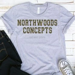 Hustle And Heart NC Northwoods Concepts Camo Faux Chenille Letters Graphic Tee Faux Chenille And Glitter Letter Patch Tees