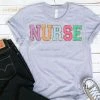 Hustle And Heart NC Nurse Colorful Faux Chenille Letters Graphic Tee Faux Chenille And Glitter Letter Patch Tees