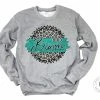 Hustle & Heart NC Ohio Bison Teal/Black With White Outline Faux Glitter Leopard Circle Designs