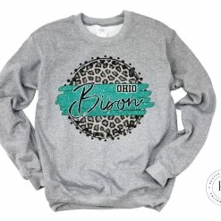 Hustle & Heart NC Ohio Bison Teal/Black With White Outline Faux Glitter Leopard Circle Designs