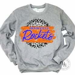 Hustle & Heart NC Faux Glitter Leopard Circle Designs Okawville Rockets With Grey Leopard Circle