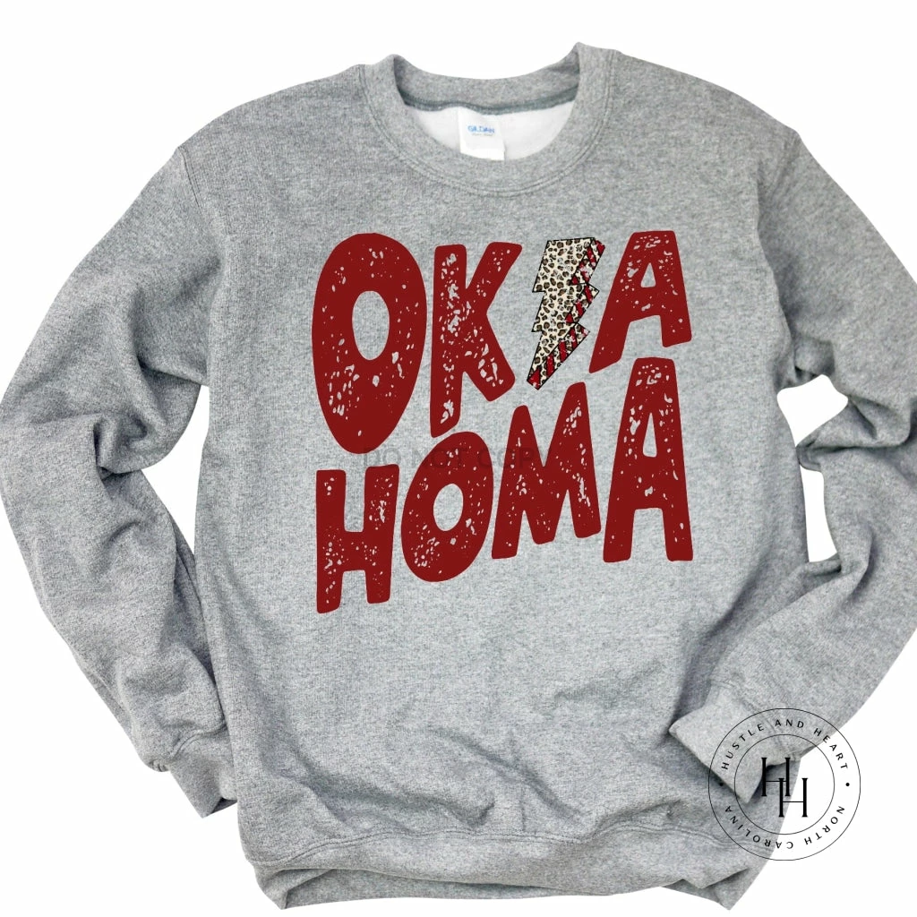 Hustle And Heart NC Oklahoma Red Lightning Bolt Graphic Tee Lightning Bolt Designs