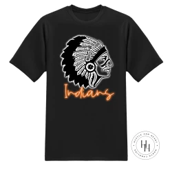 Hustle & Heart NC Orange Indians Neon Mascot