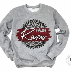 Hustle & Heart NC Owasso Rams Burgundy And White Faux Glitter Leopard Circle Designs