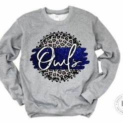 Hustle & Heart NC Owls Royal Blue And White Faux Glitter Leopard Circle Designs