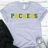 Hustle And Heart NC Packers Green/Yellow/Gold Faux Chenille Letters Graphic Tee Faux Chenille And Glitter Letter Patch Tees