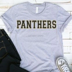 Hustle And Heart NC Panthers Black/Gold Faux Chenille Letters Graphic Tee
