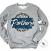 Hustle & Heart NC Faux Glitter Leopard Circle Designs Panthers Blue Grey Leopard Circle